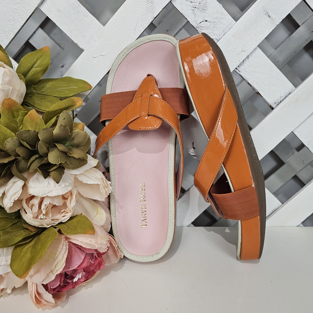 Orange Taryn Rose Austen Minimalist Sandals with Flat Sole Size 8
